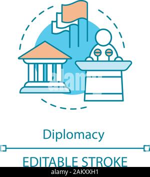 Diplomatie Konzept Symbol. Kommunikation, Rhetorik beherrschen. Internationale Beziehungen, Partnerschaft. Unternehmensumgebung Idee dünne Linie Abbildung Stock Vektor
