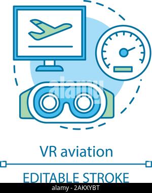 VR-aviation Konzept Symbol. Flight Simulator. VR-Pilot Training. Virtuelle Realität gilt. Simulierte digitale Technologien Idee dünne Linie Abbildung. Ve Stock Vektor