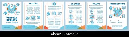 Virtuelle Realität Broschüre Vorlage, Layout. VR-Spiele, Anwendungen, Technologie. Flyer, Broschüre, Prospekt print Design mit linearen Symbolen. Vektor Seitenlayouts für Stock Vektor