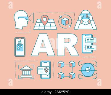 Augmented Reality Wort Konzepte Banner. VR-Anwendung. AR Tourismus Möglichkeiten. Präsentation, Website. Isolierte schrift Typografie Idee mit linearen i Stock Vektor