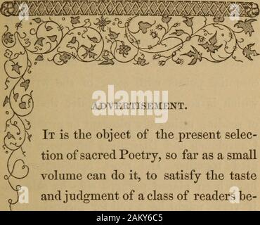 Kirche Lyrik: oder, christliche Gedanken in alte und moderne Vers. Vj ist der Gegenstand der vorliegenden Auswahl der heiligen Poesie, soweit eine smallvolume kann es tun, zu befriedigen die tasteand Urteil einer Klasse von Lesern werden kommen, es ist zu hoffen, täglich mehr nu-merous und wichtig. Die Personen al-luded sind solche als, weil er es als das grosse - est Glück sozialen Mitglieder ofChrists Heiligen Katholischen, Kirche zu sein, würde Sie mit Ihren notwillingly moresacred Gedanken gemischt die Schriften haben, oder die, die Sie nicht sentimentsof consistentlythink so. Jetzt unter den zahlreichen Col-Lektionen der religiösen Poesie w Stockfoto