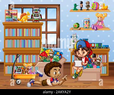 Szene mit spielenden Kinder im Zimmer Abbildung Stock Vektor