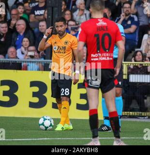 Seaview Stadion, Belfast, Nordirland. 01 Aug, 2019. UEFA Europa League zweite Qualifikationsrunde (zweite Bein) Kreuzfahrer (Rot/Schwarz) v Wölfe. Wolverhampton Wanderers Spieler Joao Moutinho (28). Stockfoto