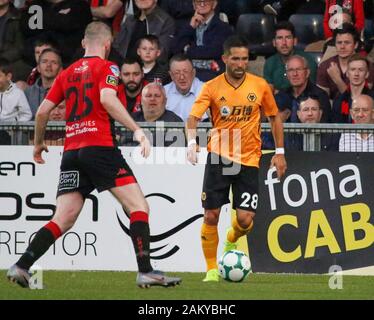 Seaview Stadion, Belfast, Nordirland. 01 Aug, 2019. UEFA Europa League zweite Qualifikationsrunde (zweite Bein) Kreuzfahrer (Rot/Schwarz) v Wölfe. Wolverhampton Wanderers Spieler Joao Moutinho (28). Stockfoto