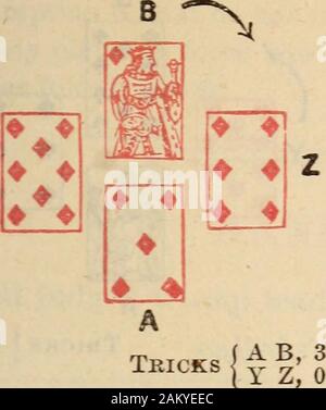 Die Gesetze und Prinzipien der whist angegeben und erläutert und illustriert seine Praxis auf eine ursprüngliche System, durch die Hände komplett durch gespielt. Remakk. - (Eine defensive 2010/2011 führen [siehe S. 101.) (1) WHIST. 201 Trick 3. Trick 4.. Stockfoto