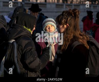 Stockholm, Schweden. Januar 2020. Die 17-jährige schwedische Klimaaktivistin Greta Thunberg demonstrierte auf Mynttorget in Stockholm Stockfoto