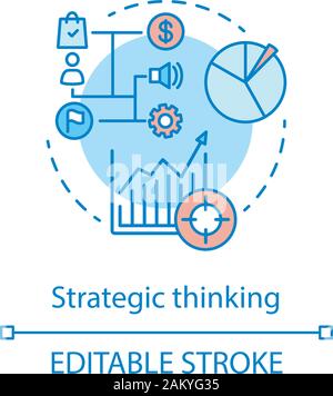 Strategisches Denken Konzept Symbol. Marketing Analyse. Generation Chancen. Arbeitsverteilung. Mind Mapping Idee dünne Linie Abbildung. Vektor ist Stock Vektor