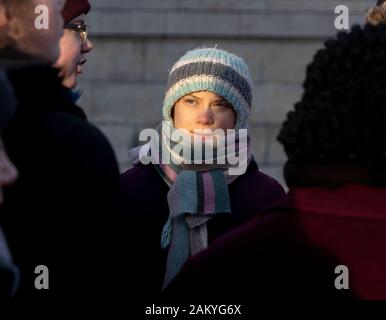 Stockholm, Schweden. Januar 2020. Die 17-jährige schwedische Klimaaktivistin Greta Thunberg demonstrierte auf Mynttorget in Stockholm Stockfoto