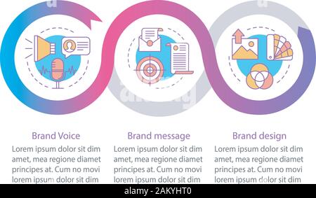 Branding Elements vektor Infografik Vorlage. Brand Design. Business Presentation Design Elemente. Daten Visualisierung mit drei Schritte, Optionen. Proc Stock Vektor