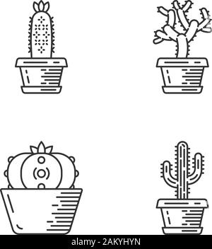 Home Kakteen im Topf set lineare Symbole. Sukkulenten. Teddybär cholla, Peyote, Saguaro, hedgehog Cactus. Thin Line Kontur Symbole. Isolierte Vektor outlin Stock Vektor