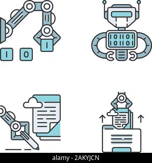 RPA farbige Symbole gesetzt. Roboter in der Prozessautomatisierung. Klerikalen Prozessautomation. Roboter das Erstellen der Datenbank und den Umgang mit Daten. Isolierte Vektorgrafiken Stock Vektor