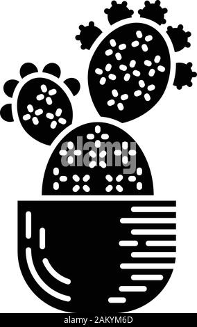 Feigenkakteen in Pot glyph Icon. Opuntia. Home Paddel Kaktus. Mexikanische Natur Pflanze. Exotischen Pflanzen. Silhouette Symbol. Negativer Platz. Vektor isol Stock Vektor