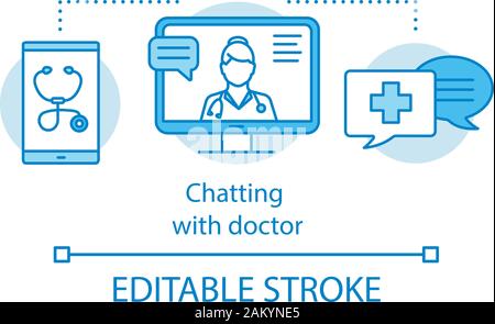 Chat mit Arzt Konzept Symbol. Online Beratung mit Arzt für Allgemeinmedizin. Medical online service Idee dünne Linie Abbildung. Vektor isoliert Stock Vektor