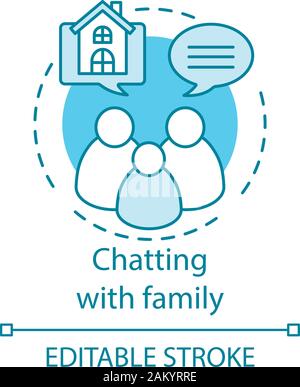 Chatten mit Familie Konzept Symbol. Familie sprechen. Immobilien Diskussion. Familie Gehäuse Wahl Idee dünne Linie Abbildung. Vektor isoliert Umrisse dra Stock Vektor