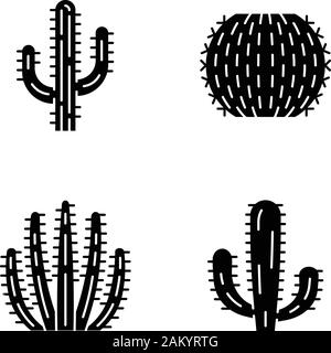 Wild cactus Glyphe Symbole gesetzt. Sukkulenten. Kakteen Sammlung. Saguaro, Orgelpfeife, mexikanische Riesen Trommel- und Kakteen. Silhouette Symbole. Vektor isoliert Stock Vektor