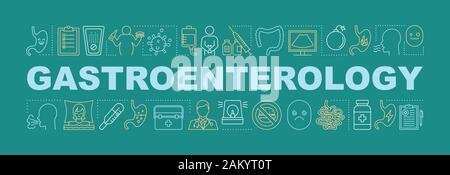 Gastroenterologie Wort Konzepte Banner. Magen Untersuchungen und Behandlungen. Magen-darm-Erkrankungen. Präsentation, Website. Isolierte Schriftzug Hrsg. Stock Vektor