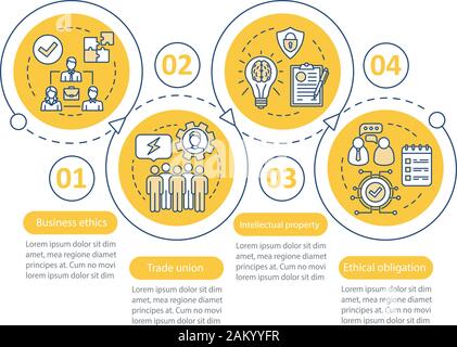 Ethische management Vektor Infografik Vorlage. Business ethics Presentation Design Elemente. Daten Visualisierung mit vier Schritte und Optionen. Prozess Stock Vektor