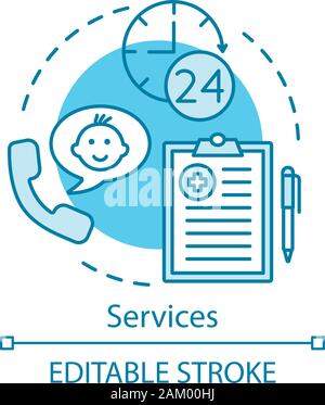 Services Konzept Symbol. Krankenschwester und Urgent Care. Klinische Pädiatrie Dienstleistungen. 24-Stunden Support. Medizinische Hilfe Idee dünne Linie Abbildung. Vektor i Stock Vektor