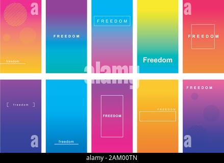 Freiheit soziale Medien Geschichten duplex Vorlage festlegen. Gradient Werbung Web Banner mit Text, Förderung Inhalt Layout. Moderne pulsierende mobile App desi Stock Vektor