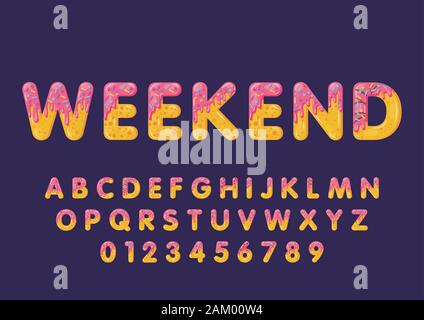 Donut cartoon lecker Keks bold Font Style. Glasierte Großbuchstaben. Verlockend, flachen Design und Typografie. Cookies, Schokolade schreiben. Weißer Hintergrund Stock Vektor