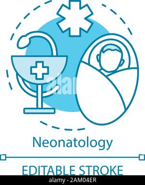 Neonatologie Konzept Symbol. Die neonatale Reanimation. Pädiatrische Klinik. Kleinkind Kindergarten. Babys bis zu prüfen. Neugeborenenpflege service Idee dünne Linie Abbildung. V Stock Vektor