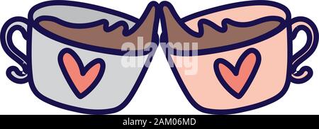 Happy Valentines Tag Toast Schokolade Tassen liebe Herzen Vector Illustration Stock Vektor