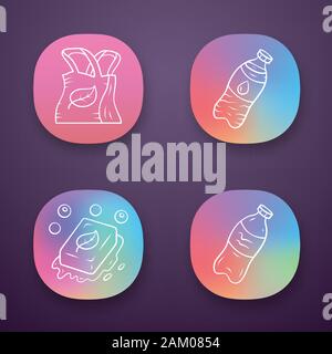 Null Abfall swaps handgefertigte App Icons einstellen. Umweltfreundliche, ökologische Produkte. Kunststoff- und Trinkflasche, eco Seife, Tasche. UI/UX-Benutzeroberfläche. Web oder Mobil Stock Vektor