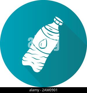 Wasserflasche flache Bauweise lange Schatten glyph Icon. Umweltfreundliche, Recycling, Einwegmaterial. Wiederverwendbare Plastikflasche. Kunststoffabfälle. Ökologie speichern Pa Stock Vektor
