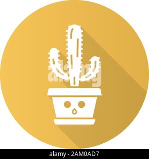 Elefant Cactus Flat design lange Schatten glyph Icon. Pachycereus mit gedämpften Gesicht. Home Kakteen im Topf. Mexikanische Riese Cardon. Erstaunt. Saftige Hou Stock Vektor