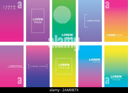 Gradient social media Geschichten duplex Vorlage festlegen. Neon Werbung Web Banner mit Text, Förderung Inhalt Layout. Moderne pulsierende mobile App Design. Stock Vektor