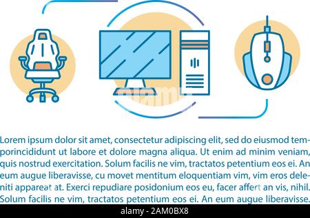 Gaming Umwelt Artikel Seite vektor Vorlage. Esports Ausrüstung. Broschüre, Zeitschrift, Broschüre Design Element mit linearen Symbole und Textfelder. Drucken Stock Vektor