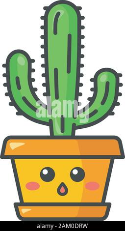 Elefant Cactus niedlich kawaii Vektor Charakter. Pachycereus mit gedämpften Gesicht. Home Kakteen im Topf. Mexikanische Riese Cardon. Erstaunt. Lustige Emoji, emotic Stock Vektor