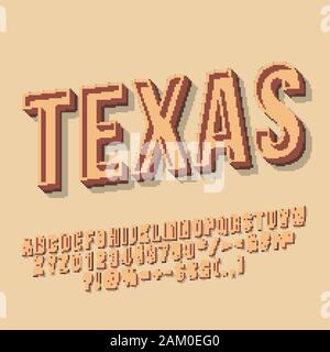 Texas vintage 3d Vektor Schriftzug. Retro bold Font. Pop Art stilisierten Text. Old School Style Buchstaben, Zahlen, Symbolen pack. 90 s, 80 s Poster, Banner, T Stock Vektor