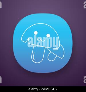 Pilze niedlich Kawaii app Charakter. Glücklich und peinlich Essen mit lächelndes Gesicht. Lustige Emoji, emoticon, Lächeln. Vektor isoliert Abbildung Stock Vektor