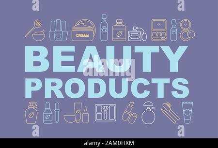 Kosmetik Wort Konzepte Banner. Beauty Produkte. Präsentation, Website. Isolierte schrift Typografie Idee mit linearen Symbolen. Make-up und Pflege. Vec Stock Vektor