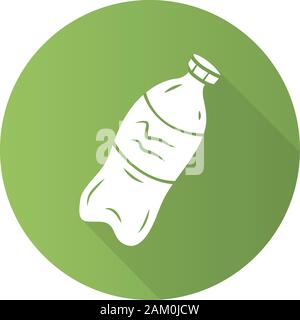 Plastikflasche flache Bauweise lange Schatten glyph Icon. Umweltfreundlich, Material zu recyceln. Wiederverwendbare leere Flasche. Trinkwasserversorgung. Ökologie sa Stock Vektor