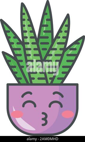 Zebra Cactus niedlich kawaii Vektor Charakter. Cactus mit dem Küssen. Gespült Haworthia Kakteen im Topf. Kleine sukkulente Pflanze mit lächelnden Augen. Lustige em Stock Vektor
