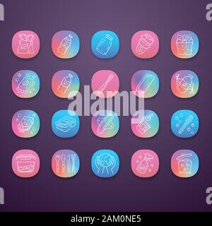 Null Abfall swaps handgefertigte App Icons einstellen. Organische, nachhaltige Produkte. Wiederverwendbare, Recycling, umweltfreundliche Materialien. UI/UX-Benutzeroberfläche. Web oder Mobil Stock Vektor