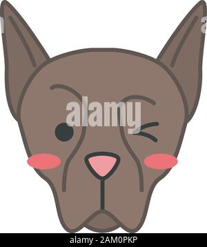 Dobermann niedlich kawaii Vektor Charakter. Hund mit einem Augenzwinkern Schnauze. Gespült inländischen Doggie. Tier mit dem Schielen linken Auge. Lustige Emoji, Aufkleber, emotico Stock Vektor