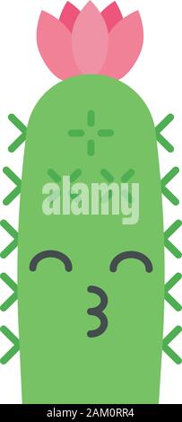 Hedgehog Cactus Flat design lange Schatten Farbe Symbol. Cactus mit dem Küssen. Echinopsis mit lachenden Augen und Blume. Wilden Kakteen. Happy Anlage. Succul Stock Vektor