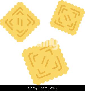 Ravioli flache Bauweise lange Schatten Farbe Symbol. Traditionelle italienische Gerichte. Pasta. Klassische agnolotti. Tortelli. Platz Teig Produkte mit Füllung. Mediterr Stock Vektor