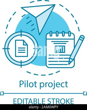 Pilotprojekt Konzept Symbol. Startup. Business Plan. Bewegung zum Ziel. Programm starten. Strategisches Management Idee dünne Linie Abbildung. Vektor isoliert Stock Vektor