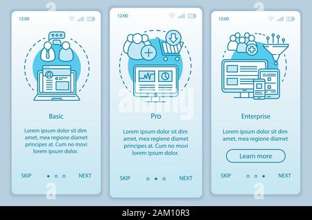 Digitales Marketing tools Abonnement Onboarding mobile App Seite Bildschirm vektor Vorlage. Basistarif. Exemplarische Vorgehensweise website Schritte mit linearen illustrati Stock Vektor