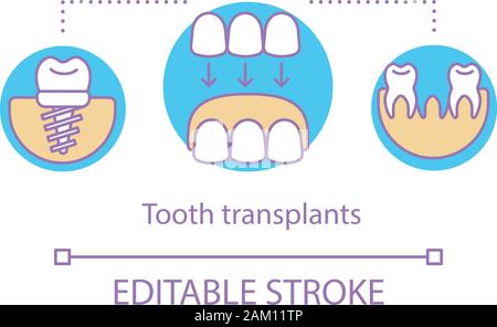 Zahn transplants Konzept Symbol. Technologie der restaurativen Zahnheilkunde. Dental Clinic Service. Implantation von verlorenen Zähne Idee dünne Linie Abbildung. Ve Stock Vektor