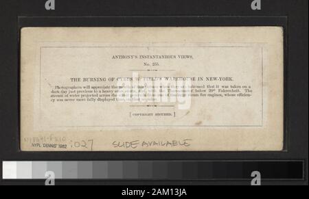 Die Verbrennung von Cyrus W Felder, Lager in New York Blick von John S. Molton, L. G. Strang, Anthony und andere Fotografen und Verlage. Robert Dennis Sammlung von stereoskopische Ansichten. Titel von Cataloger'. Blick auf Märkte und Stores: Vielfalt und trocken waren, die Speicher, Innenraum eines Drug Store, Auktionshäuser, Manhattan Markt einschließlich Innenräume, Metzger in Washington Markt, der Markt unter dem East River Brücke; auch Ansichten von Brooks Brothers, Lord & Taylor, Steinway Hall, ein Feuer im Lager Cyrus W.'s Feld und A.T. Stewart's speichern. Einige Ansichten dupliziert.; Th Stockfoto