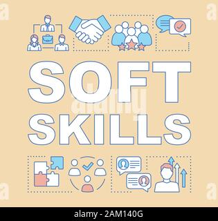 Soft skills Wort Konzepte Banner. Teamwork Idee, persönliches Wachstum, professionelle Beziehung. Human Resources Präsentation. Isolierte Typografie Idee wi Stock Vektor