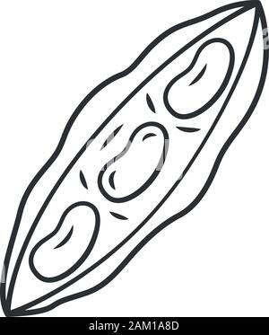 Weisse lineare Symbol. Landwirtschaft Anlage. Pflanzliche Farm. Gartenbohne. Grün. Gesunde Ernährung. Vegetarisches Essen. Dünne Linie Abbildung. Kontur Symbol. Stock Vektor