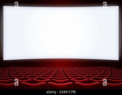 Kino Leinwand mit roten Sitze Stockfoto