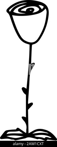 Süße Blume Rose. Vektor doodle Umrisse Abbildung auf weißem Hintergrund. Desing Arten drucken, Malbuch, Poster, Karten, T-Shirt, Tasse, Stock Vektor