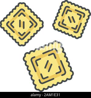 Ravioli Farbe Symbol. Traditionelle italienische Gerichte. Art der Pasta. Klassische agnolotti. Tortelli. Platz Teig Produkte mit Füllung. Mediterrane Küche. Ich Stock Vektor